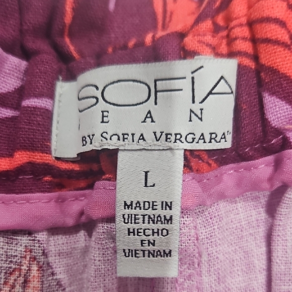 Tropical Leaf High Waist Women's Shorts - Purple and Red - Picture 2 of 3